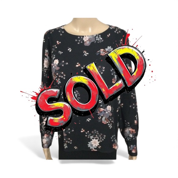 LOFT Petite Blouse, Floral on Black Background, Double Buttons - Picture 1 of 9